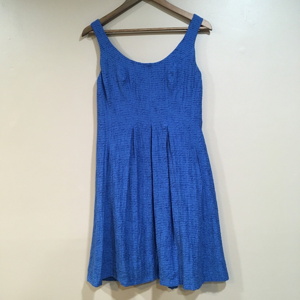 Chaps Pleated Fit & Flare Dress Women 4 Blue Preppy Classic Nautical Office Work